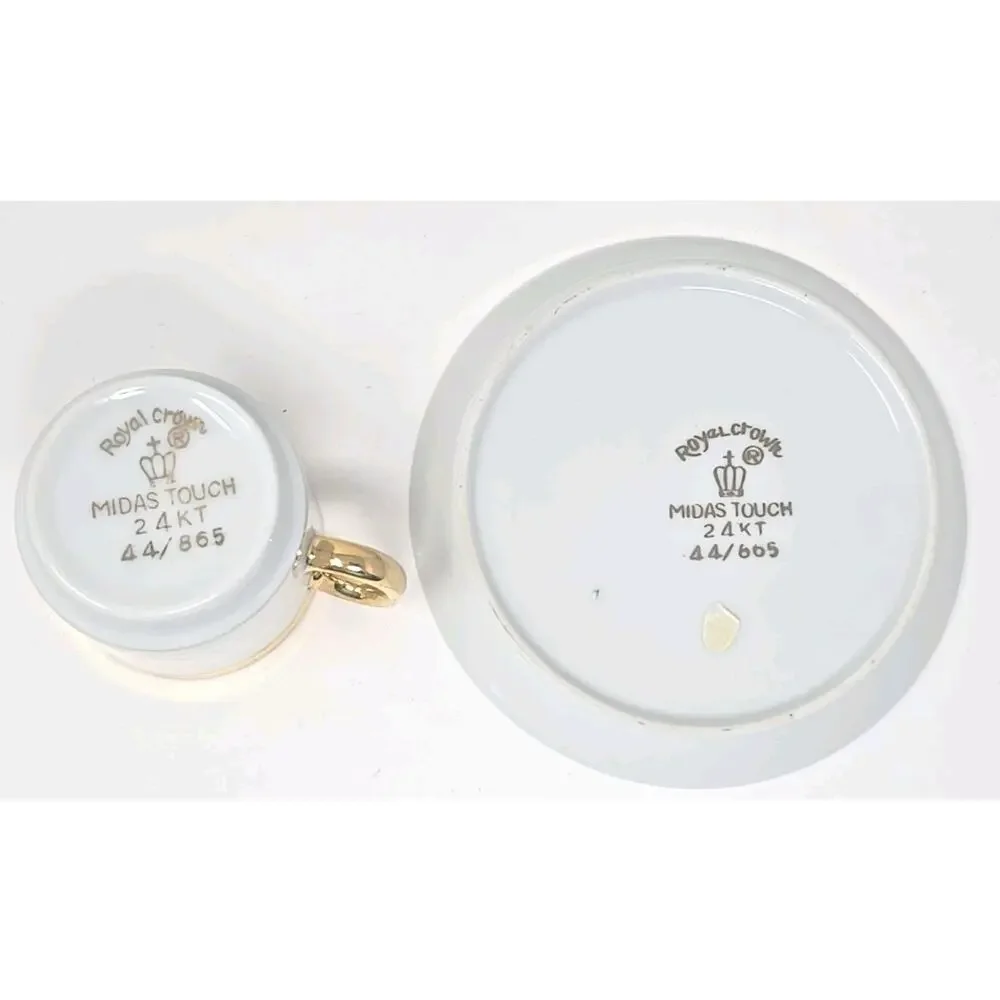 Vtg 6 Royal Crown Midas Touch 24K Gold Trim Tea Cup‎ Demitasse Saucer Set U251